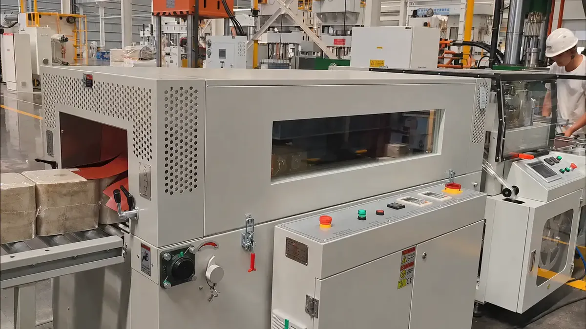 Hydraulic salt block press undergoing factory testing before shipment to Morocco